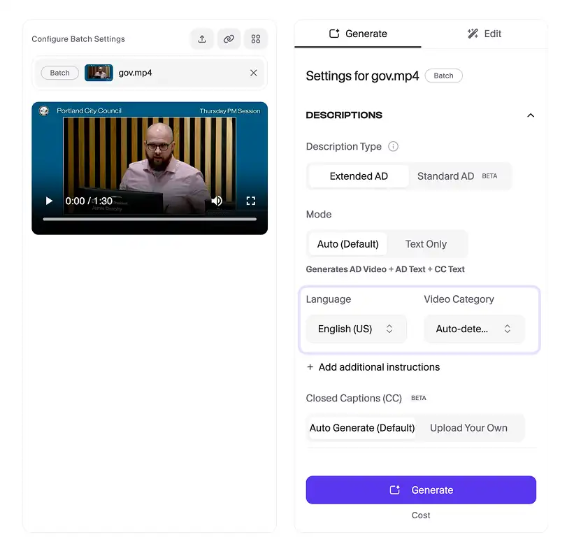 Select language and video category