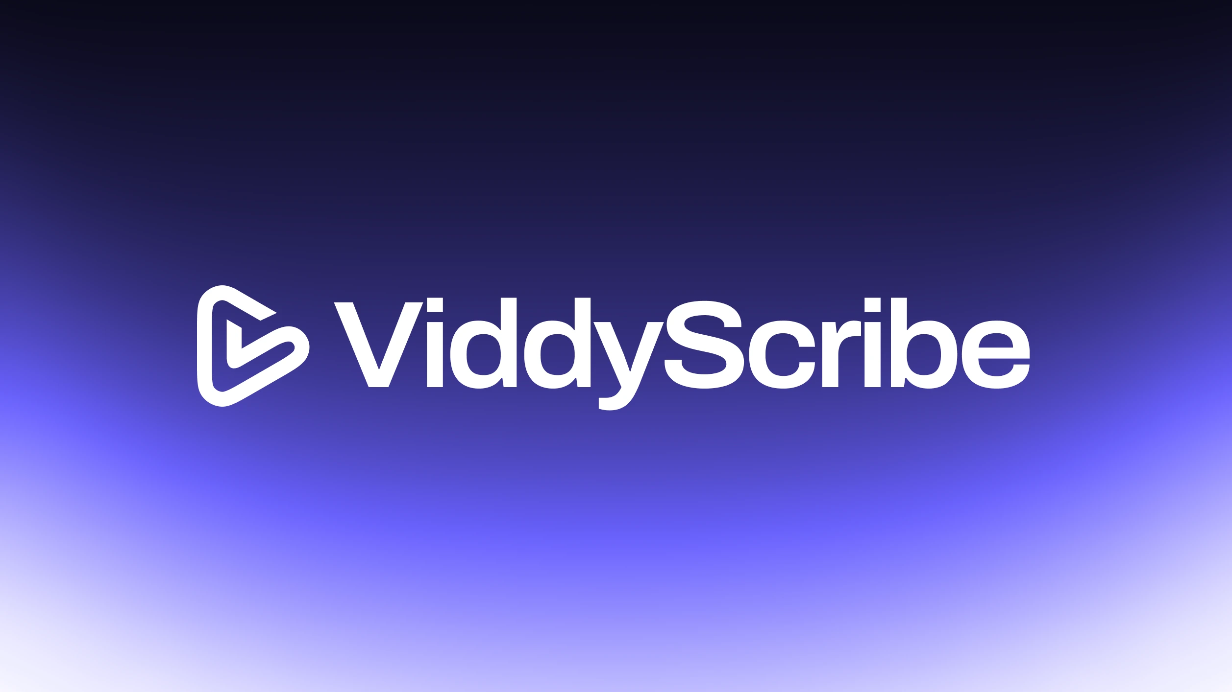 The ViddyScribe lock-up, the mark beside the wordmark, in white on a dark purple gradient