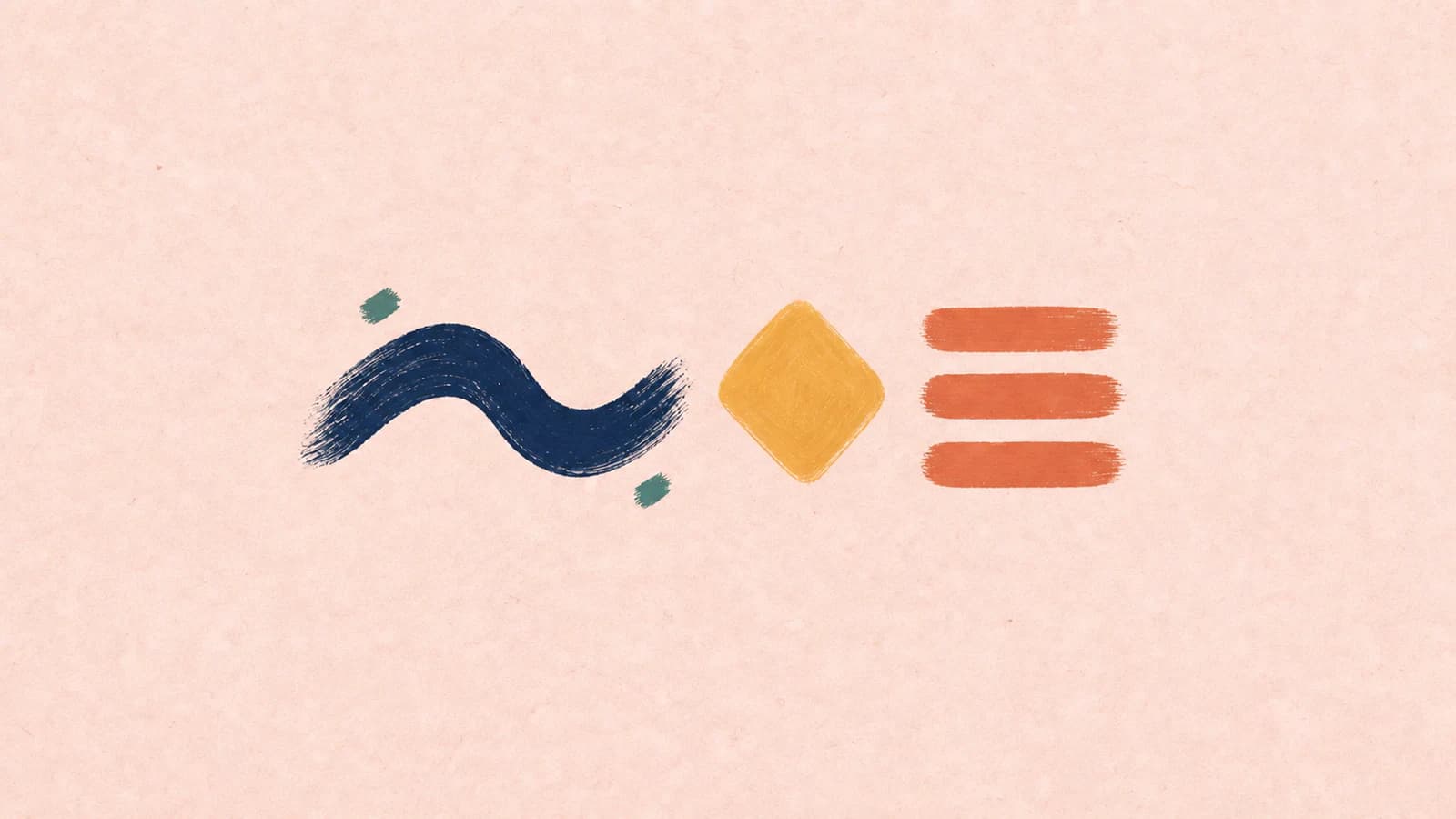 A navy sound-wave brushstroke on the left and three stacked terracotta caption lines on the right, separated by a gold diamond, on pink paper