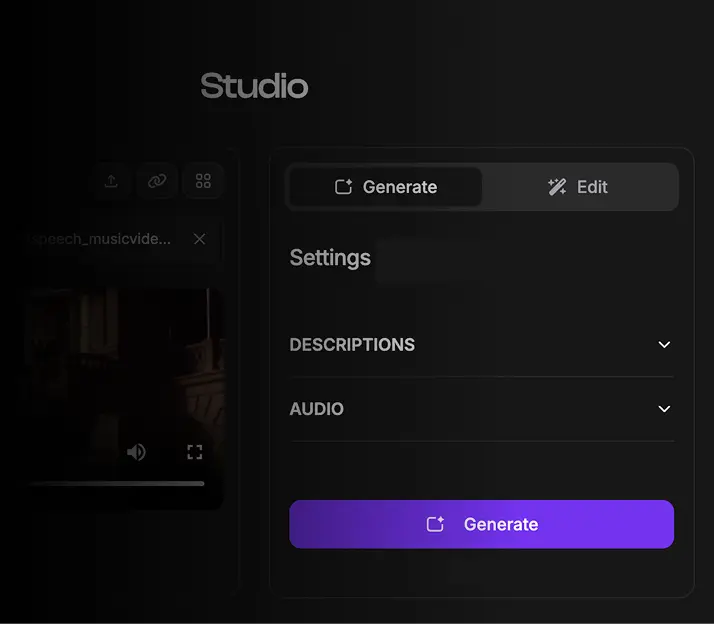 ViddyScribe dashboard interface showing project management
